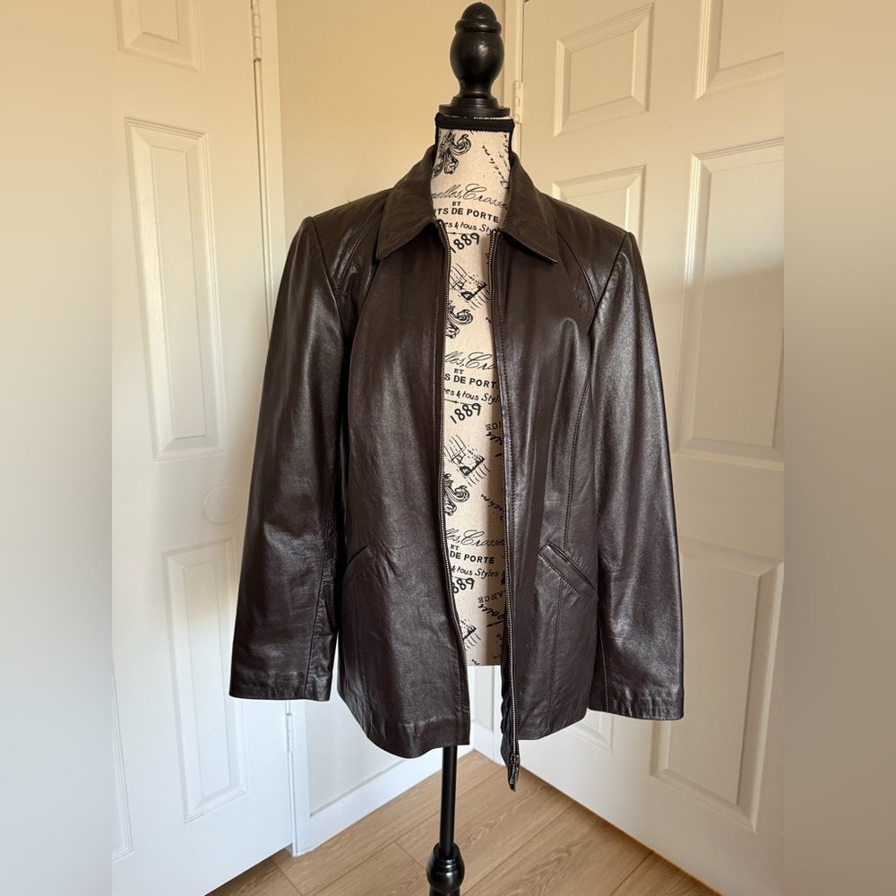 ALFANI Women’s Brown 100% Genuine Leather Moto Jacket Size M